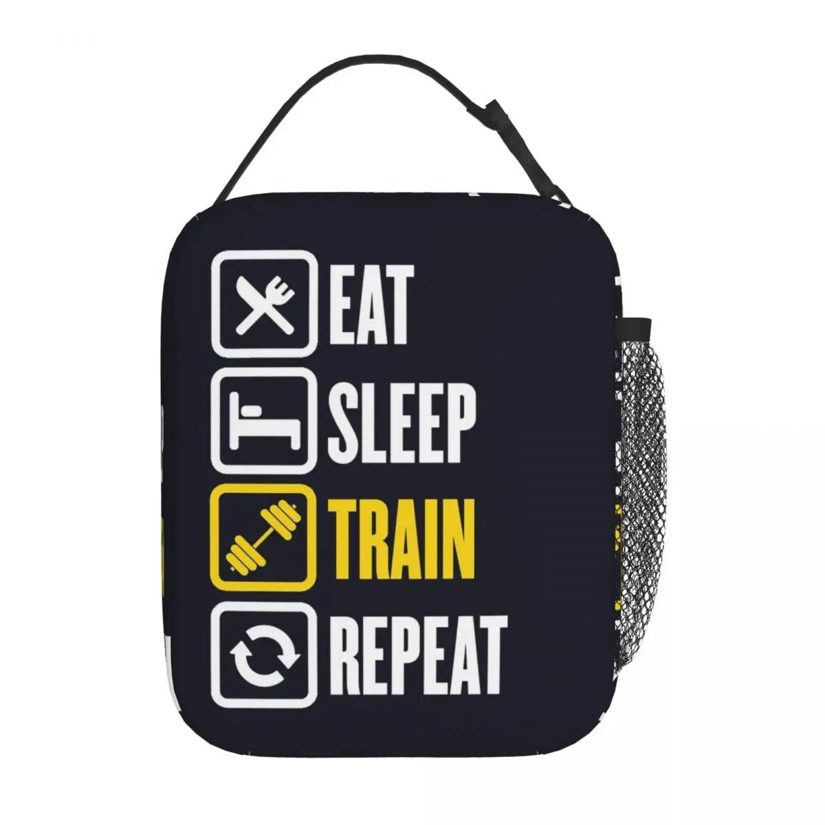 Eat Sleep Train Repeat Gym Motivational Quote Insulated Lunch Bag for Women Children Leakproof Food Boxes Thermal Lunch Box Tote