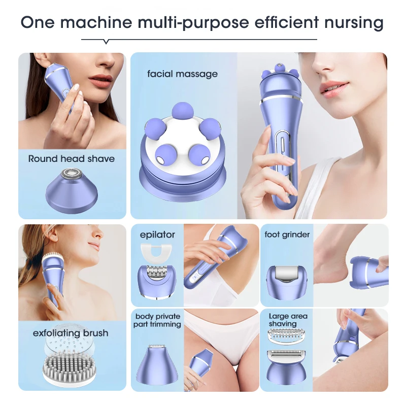 7in1 Hair Removal for Women Epilator for Whole Body Facial Brush Face Massage Foot Callus Remover Bikini Trimmer Electric Shaver
