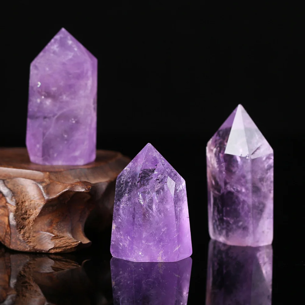 Natural Brazilian Amethyst Quartz Crystal Point Reiki Energy Wand Obelisk Gemstone Home Decoration Ornaments