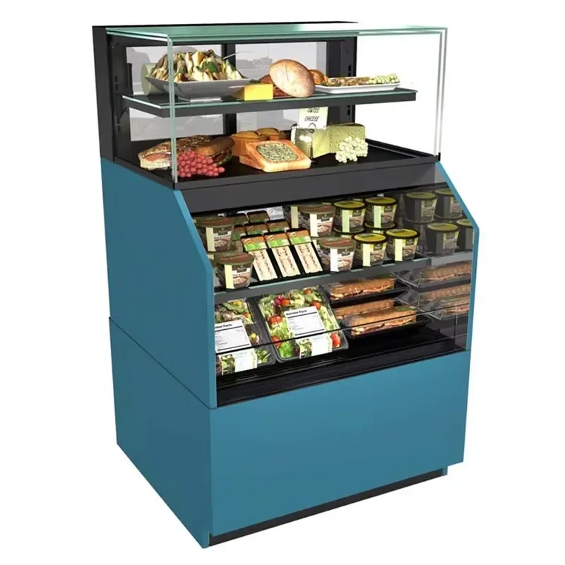 New Model Dual Temperature Vertical Air Curtain Open Air Cooler Grab and Go Display Refrigerator