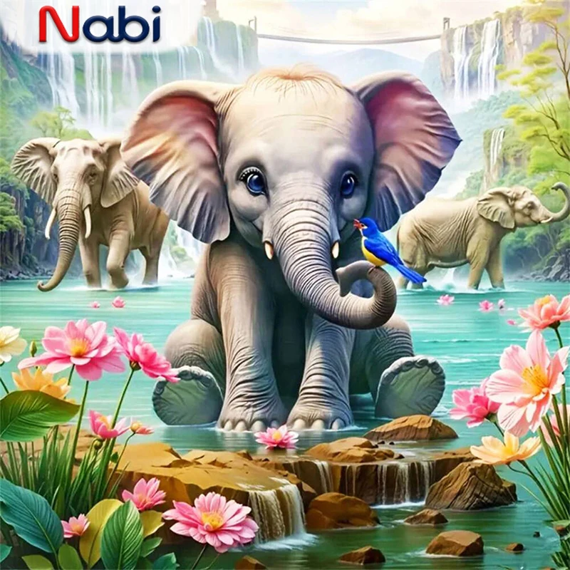 

Nabi Elephant Алмазная мозаика животное DIY живопись водопад костюмNabile для начинающих вышивка мультфильм ремесло