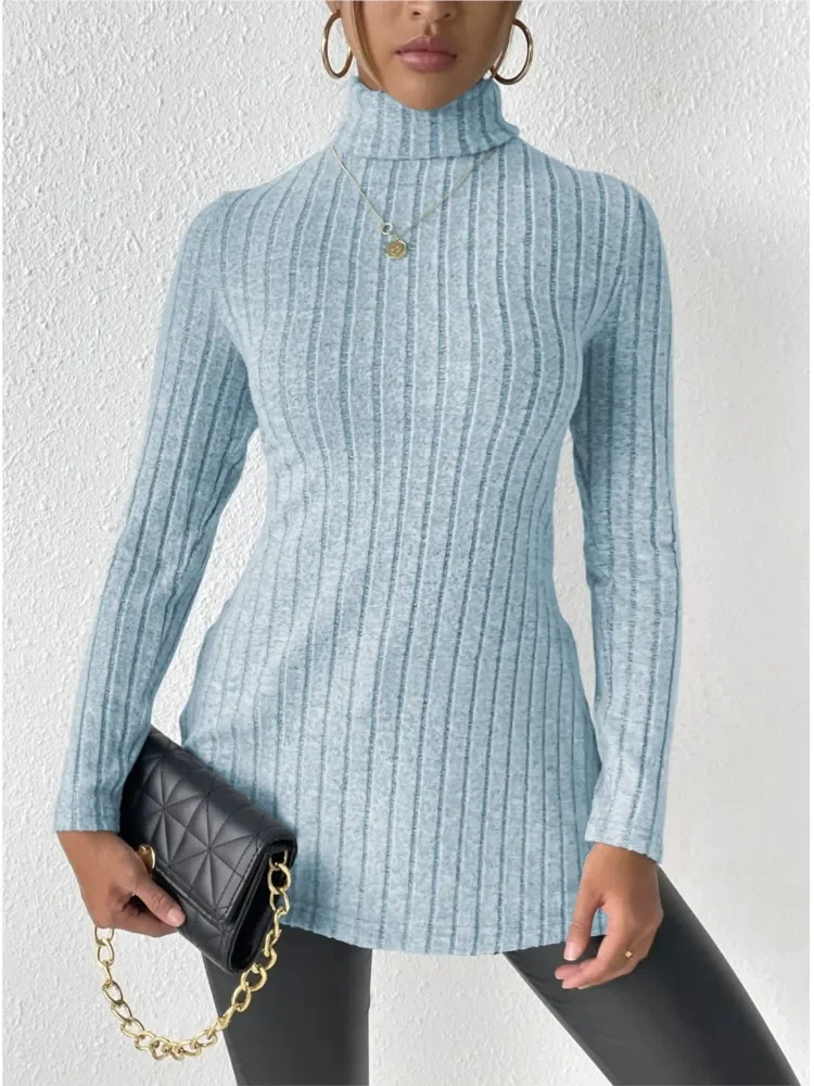 

New Fashion Turtleneck Sweater For Women Autumn Solid Color Split Pullover With Full Sleeve Lady Oversized Long Sweaters
