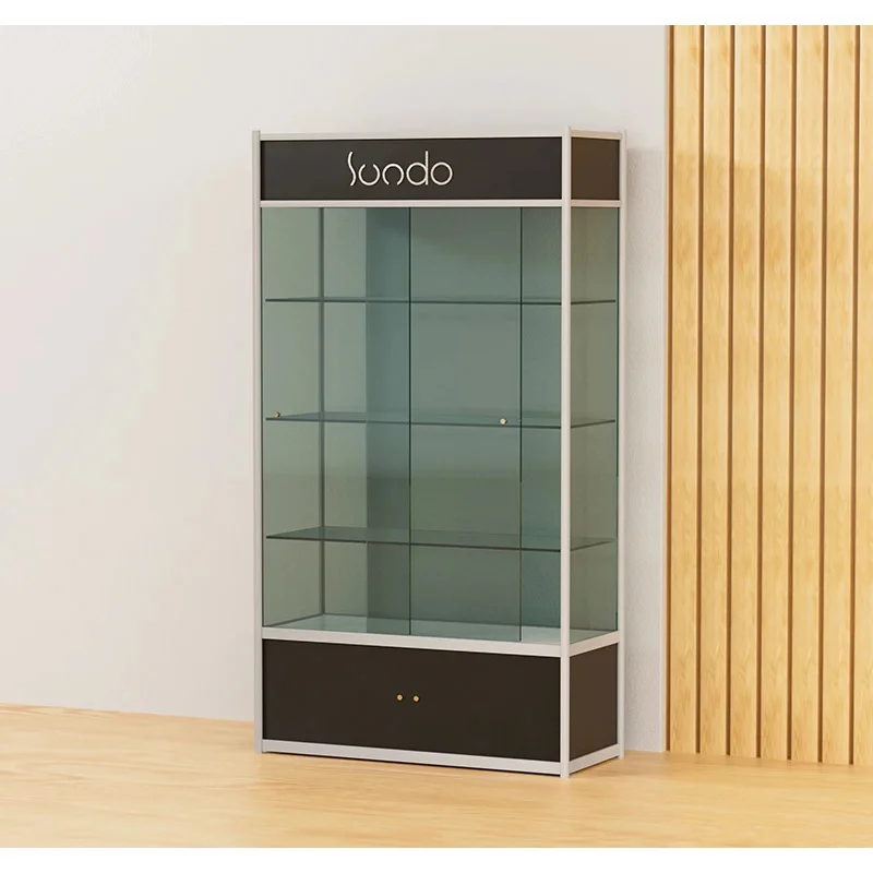 custom.SUNDO X-GD-003 Stainless Steel Glass Dust Cover Jewelry Cosmetic Watch Display Cabinet Show Retail S