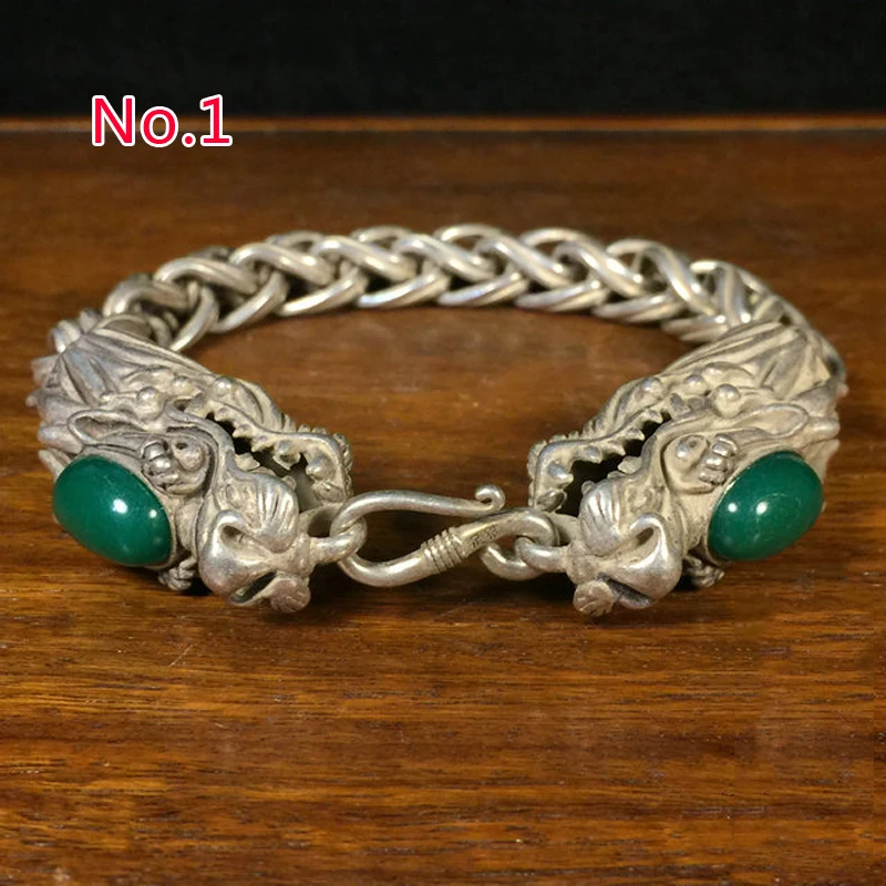 Exquisite Chinese Rare Collectible Tibetan Silver Handwork Dragon Amulet Auspicious Bracelet Statue/ No.1---No.2 Style