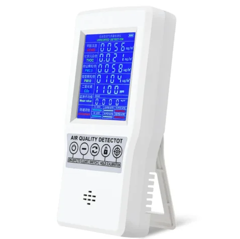 

Portable Air Quality Tester with CO2 VOC Formaldehyde Detector AQI PM2.5 & 4 More Knob Home Monitoring Desk Monitors