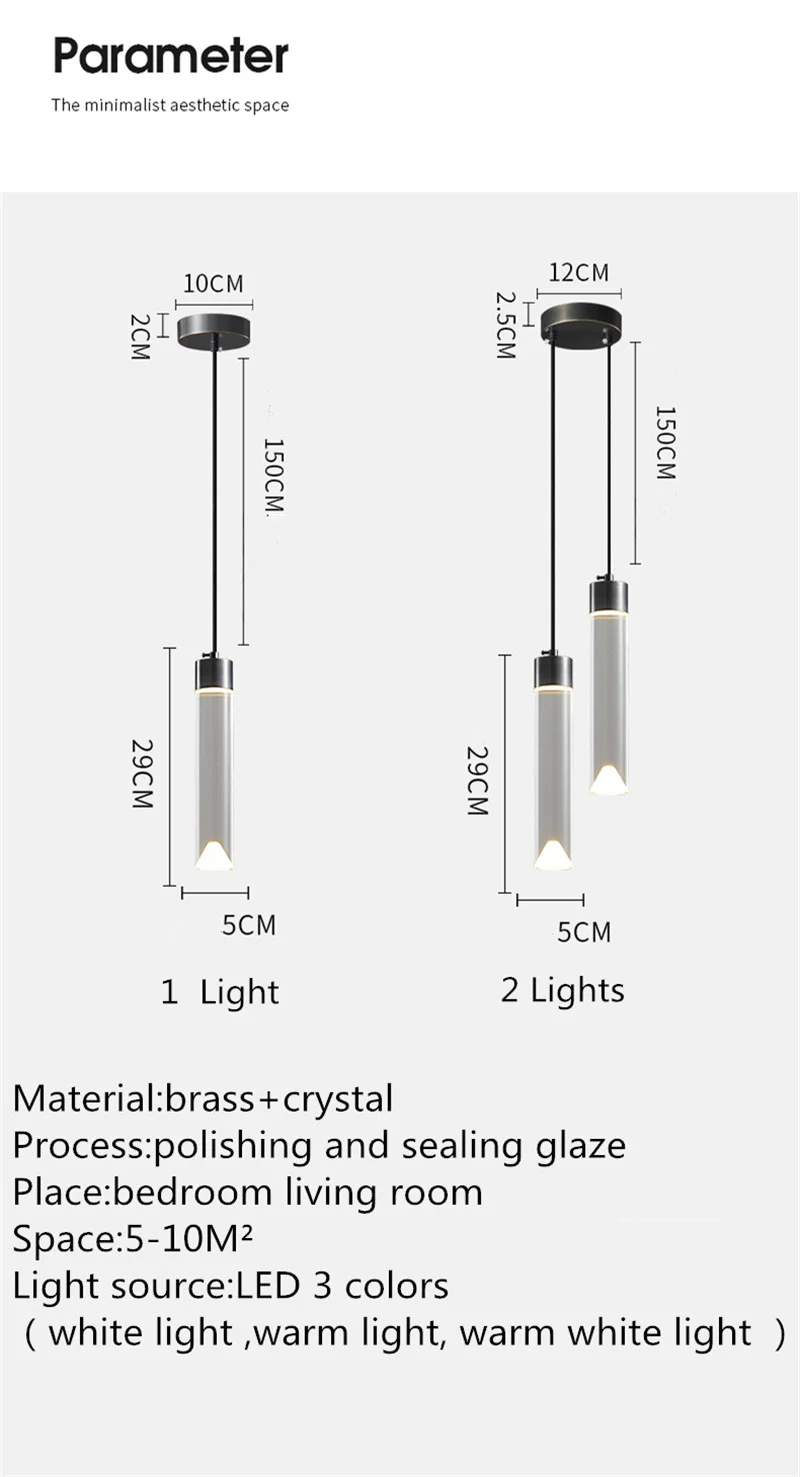 TYLA-Lâmpada pingente de latão contemporâneo LED, luz suspensa criativa, 3 cores, apto para casa, cama, quarto