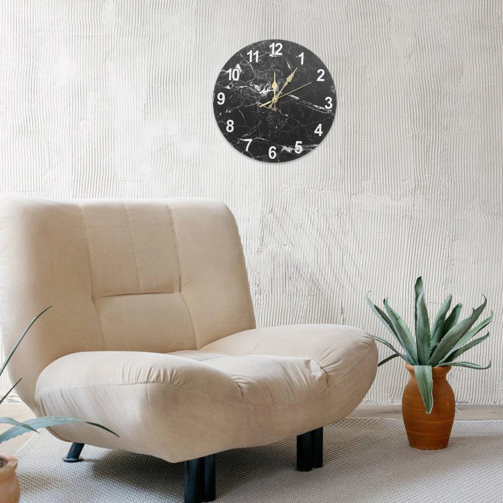 

Large Marble Pattern Wall Home Rustic Modern Style Silent Hanging Bedroom Living Room Office Library Decor Round Mute Retro Wall