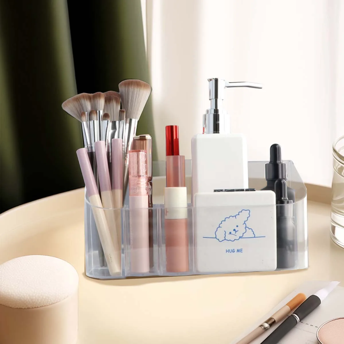 

Acrylic Makeup Cosmetic Organizer Countertop Cute Small Clear Vanity Dresser Bathroom Corner Beauty Organizer