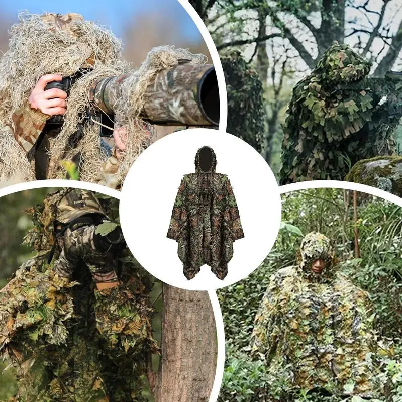 Men Women Outdoor Ghillie Camouflage Clothes Jungle Training 3D Effect Bird Watching Camouflage Cloak breathable and comfortable