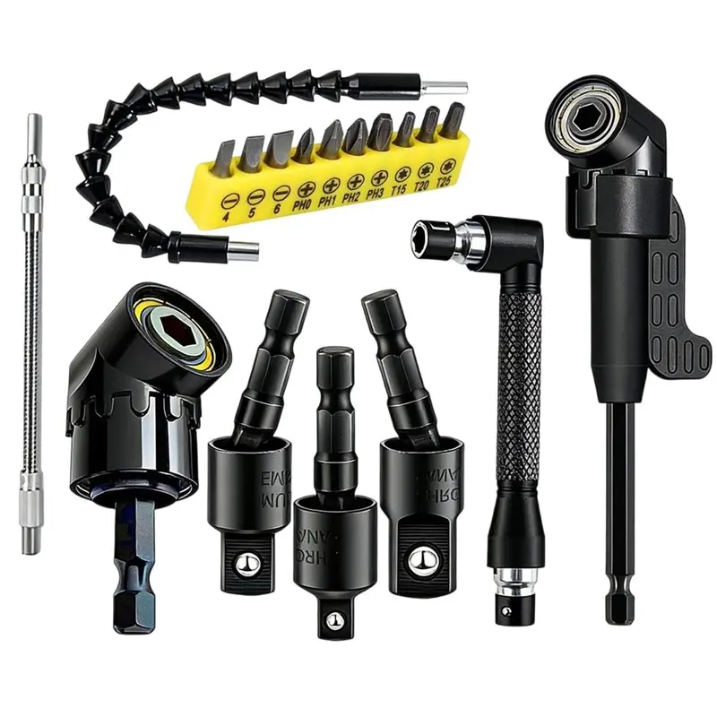 

ABVS Right Angle 105 Degree 18Pcs Drill Attachment Set With Flexible Extensions,And Hex Shank Adapters