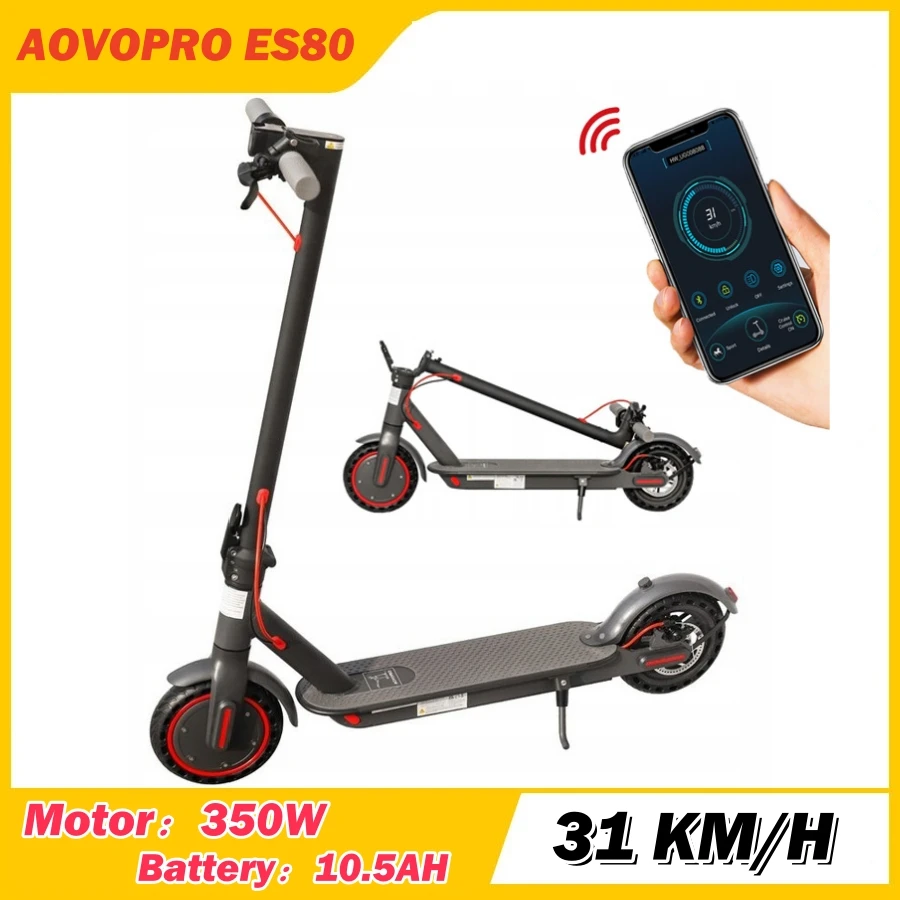 AOVOPRO ES80 Electric Scooter 350W Motor 31 KM/H Max Speed 10.5AH Battery 35KM Super Range Inch folk Adults Scooter APP