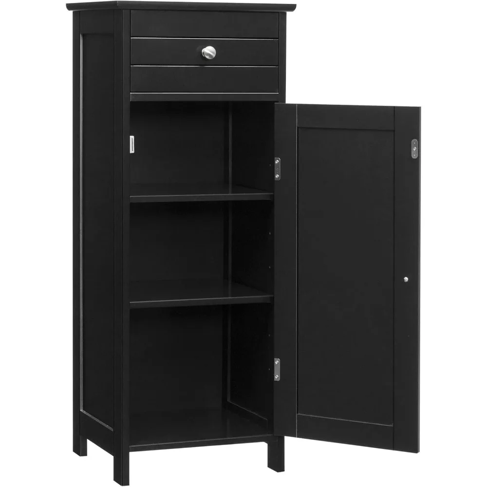 Floor Storage Cabinet, Bathroom Freestanding Side Storage Organizer, Single Door Floor Storage Cabinet w/Drawer & Adjustable She