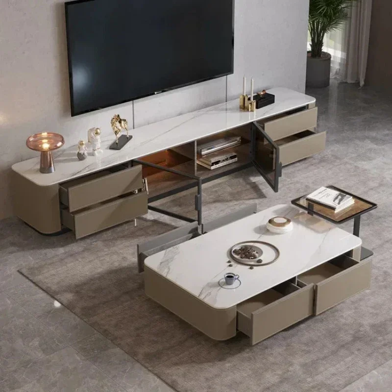 Minimalist Leather TV Stand Modern Nordic Small Unit Simple High End Living Room Low Cabinet Rock Board
