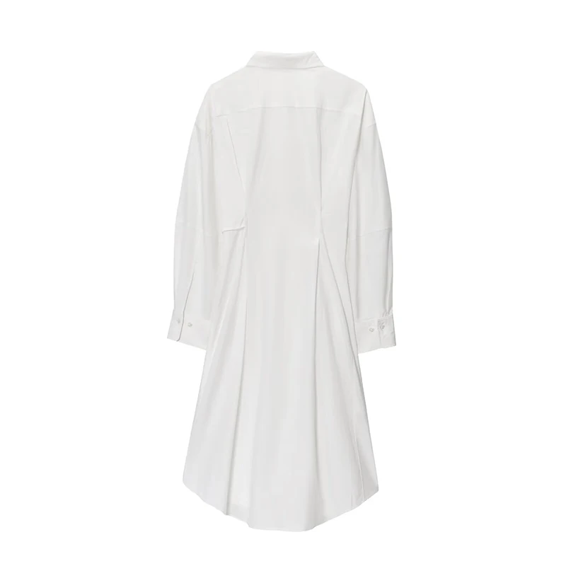 YENKYE 2025 Vrouwen Lange Mouw Effen Katoen Asymmetrisch Shirt Jurken Herfst Mode Kantoor Dames Midi Vestidos