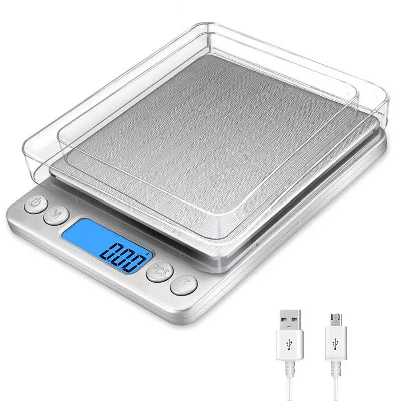 Rechargeable LCD Digital Kitchen Scale Mini Stainless Steel Precision Jewelry Electronic Balance Weight Electronic Digital Scale