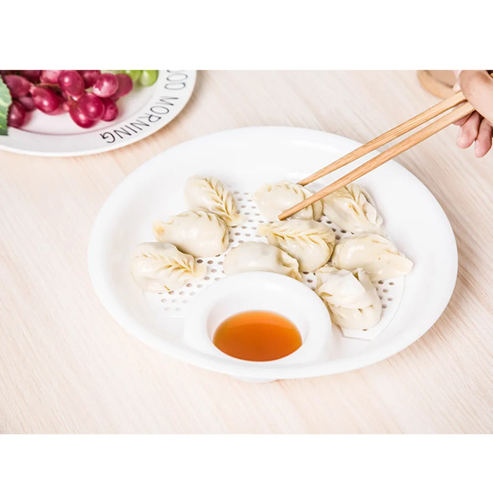 2Pcs Easy Clean Draining Dumpling Plate Featuring Integrated Sauce Dish for Dumplings Fruit Boiled Shrimps Kitchen Use