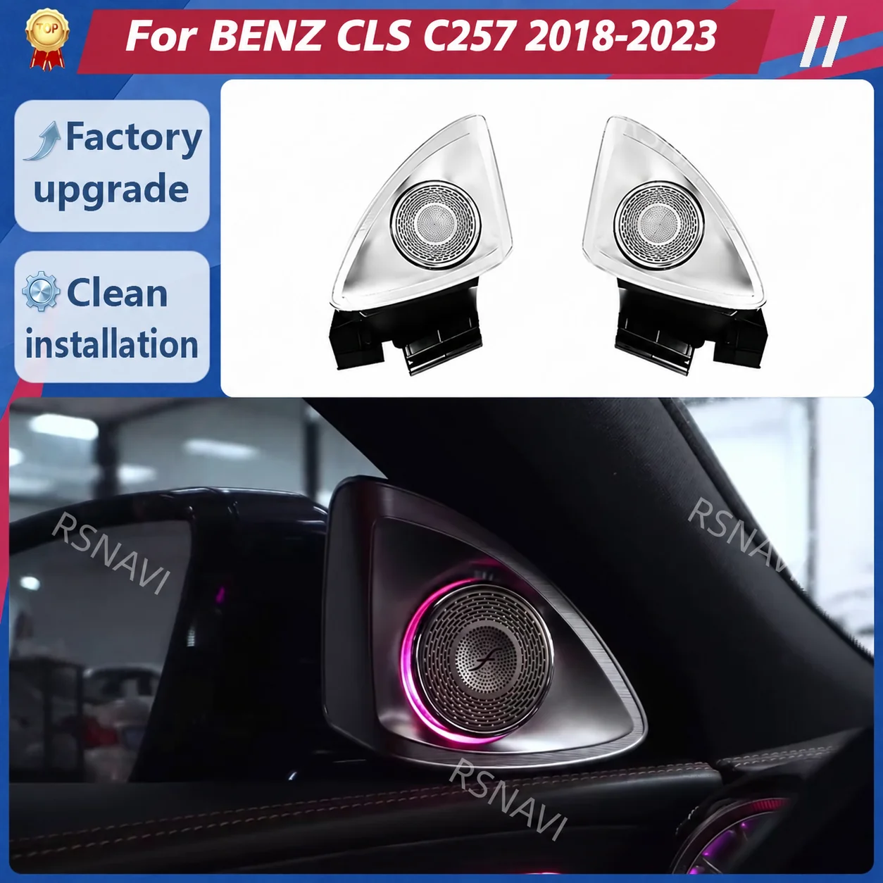 4D Rotating Tweeters with Ambient Lighting for Mercedes-Benz CLS C257 2018-2023 High-Frequency Car Audio Interior Retrofit Parts