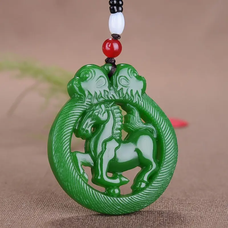Hollow Jade Horse Pendant White Yellow Green Three-Color Jade Chinese Zodiac Horse Monkey Jade Pendant Men and Women Hangings