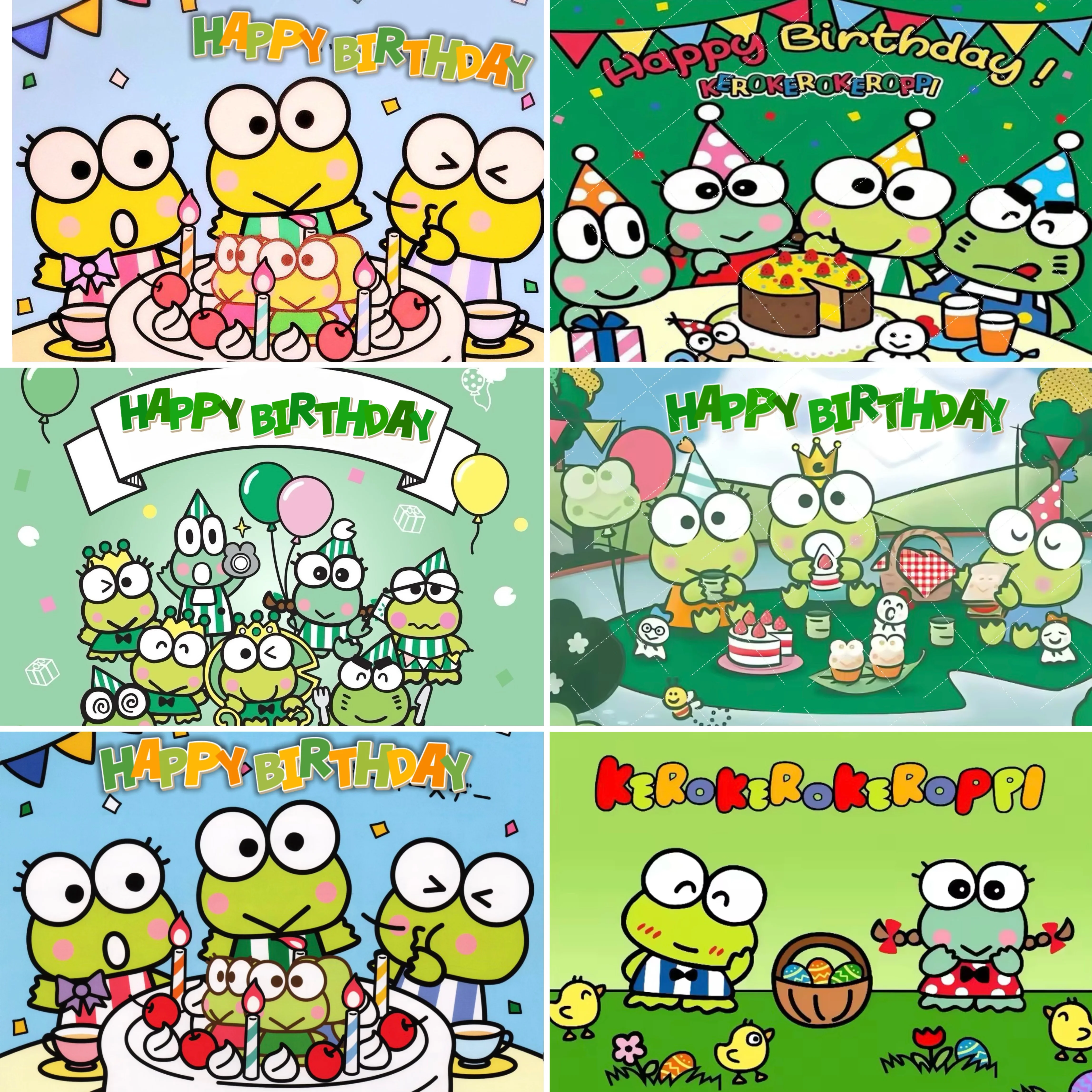 

Sanrio Cute Keroppi Theme Kids Birthday Party Backdrop Poster Big eyed Frog Keroppi Cake Table Decor Props Gift Party Supplies