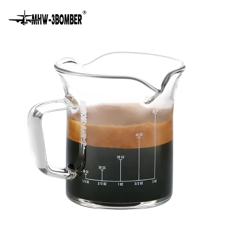 

MHW-3BOMBER Double Espresso Shot Glass 2oz Double Spouts Espresso Measuring Cup with handle Mini Milk Jugs Coffee Glass Cups