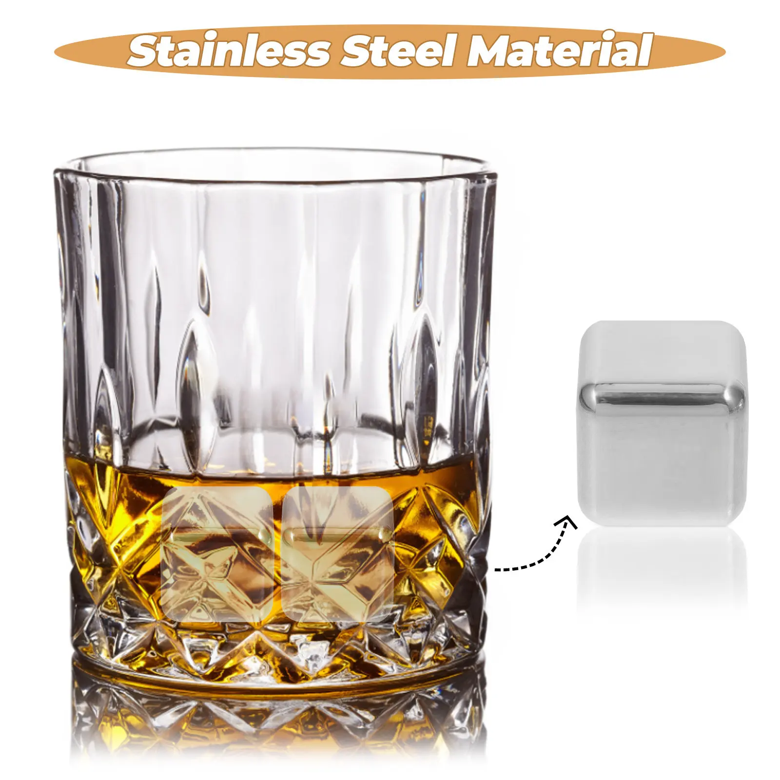 1Set Stainless Steel Whiskey Ice Cubes Reusable Chilling Stones Set Non-Diluting for Whiskey Bourbon Cocktails Drink - view 2