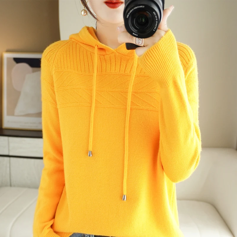 Autumn and winter new Cashmere Sweater Hoodie women's loose Pullover Hoodie with shading Hoodie