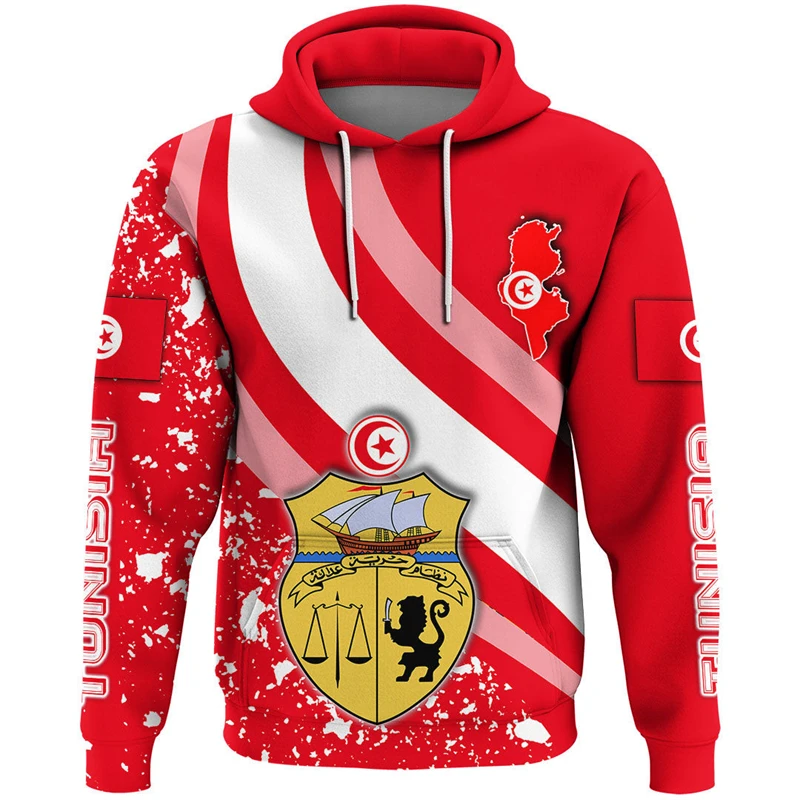 

Tunisia Flag Map Graphic Sweatshirts Africa Country Hoodies For Men Clothes Casual Boy Hoody National Emblem Streetwear Tops