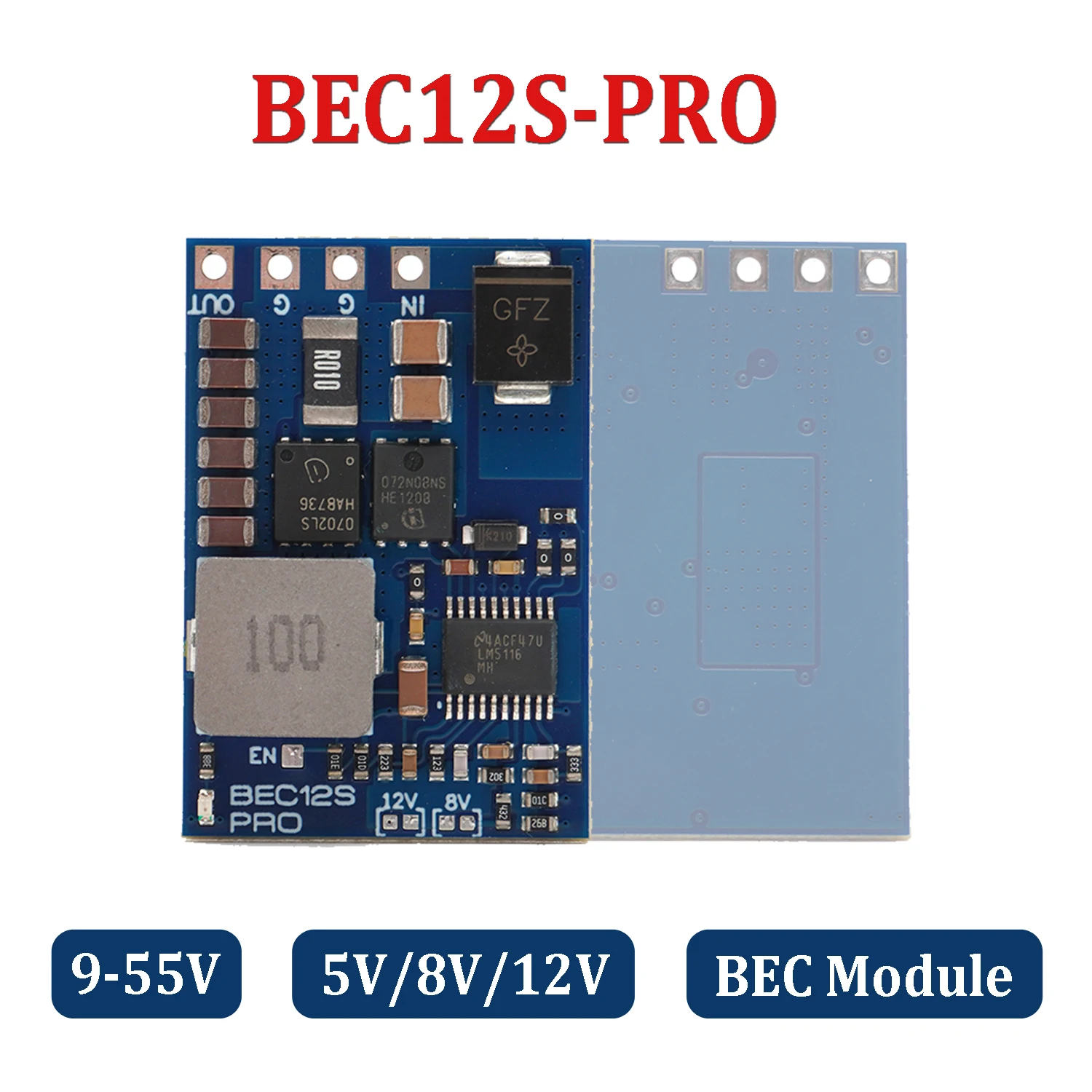 MATEK BEC12S-PRO 9-55V BEC Module 5V/8V/12V Output Voltage Power Module Overcurrent Protection Self-recovery for RC FPV Drone