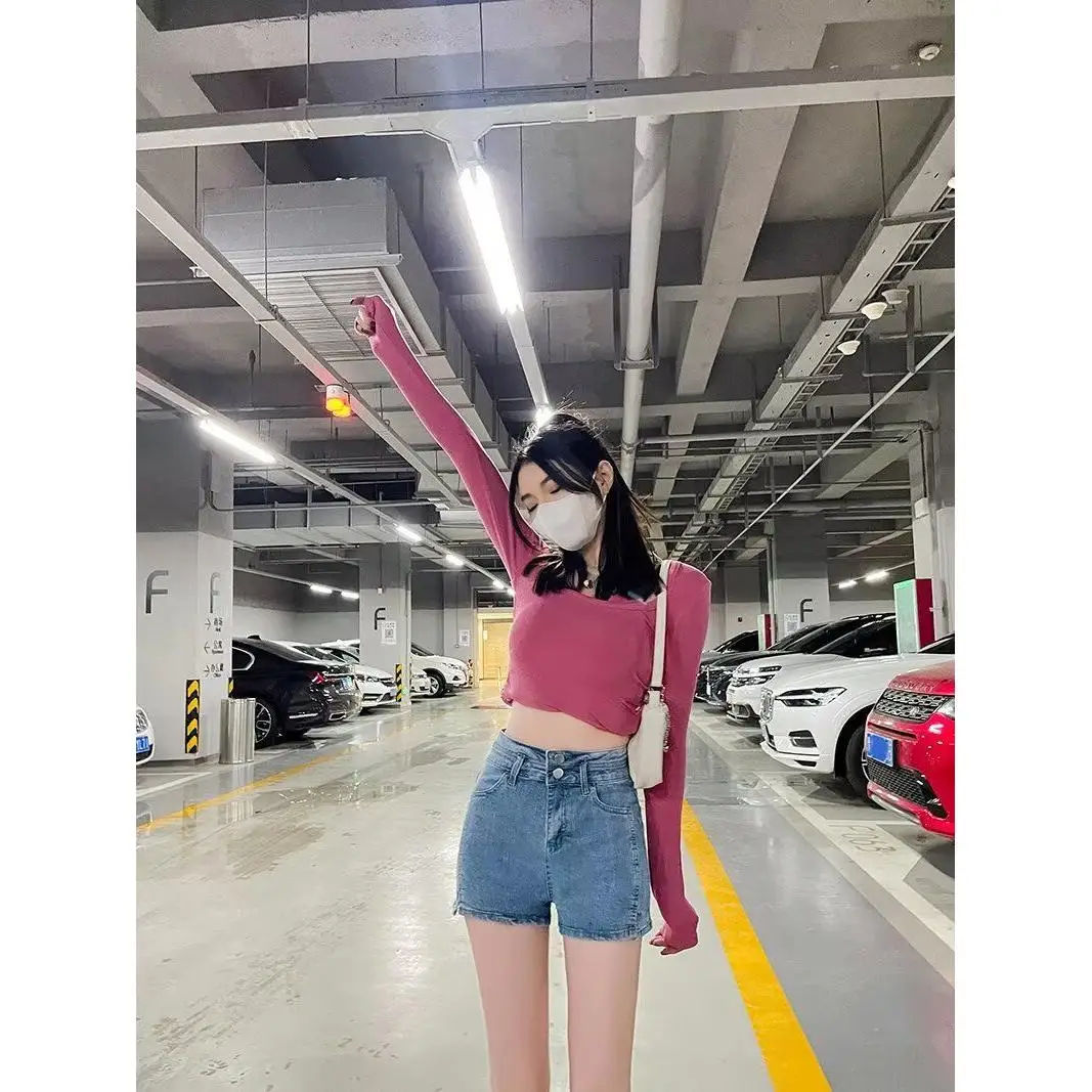 

Bla Джинсовые брюки с высокой талией, женские большие размеры, дизайн на одной пуговице, ультра-тонкие сексуальные шорты, повседневные брюки