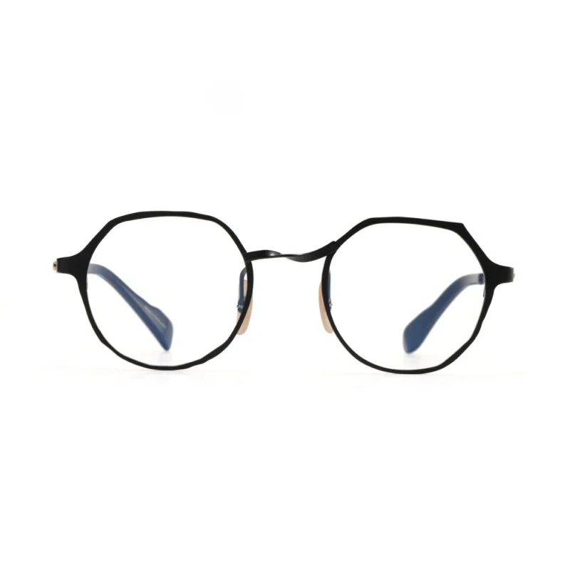 Belight 光学日本非対称デザインヴィンテージラウンドレトロ手作り純チタン眼鏡フレーム処方レンズ MM0039