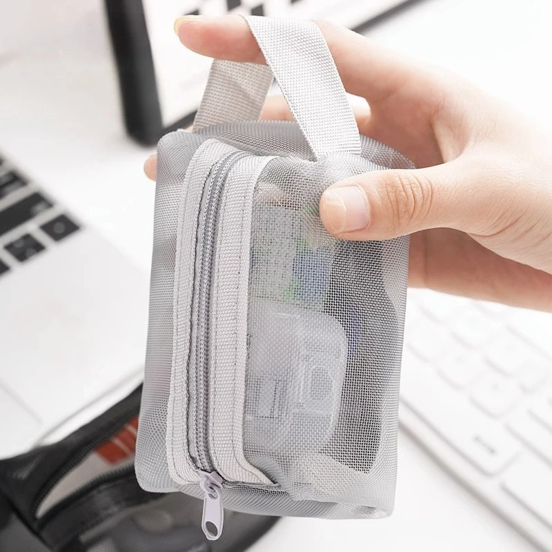 New Multipurpose Breathable Square Mesh Storage Pouch Lightweight Mini Wash Bag Mini Zipper Coin Purse Large Capacity Coin Purse