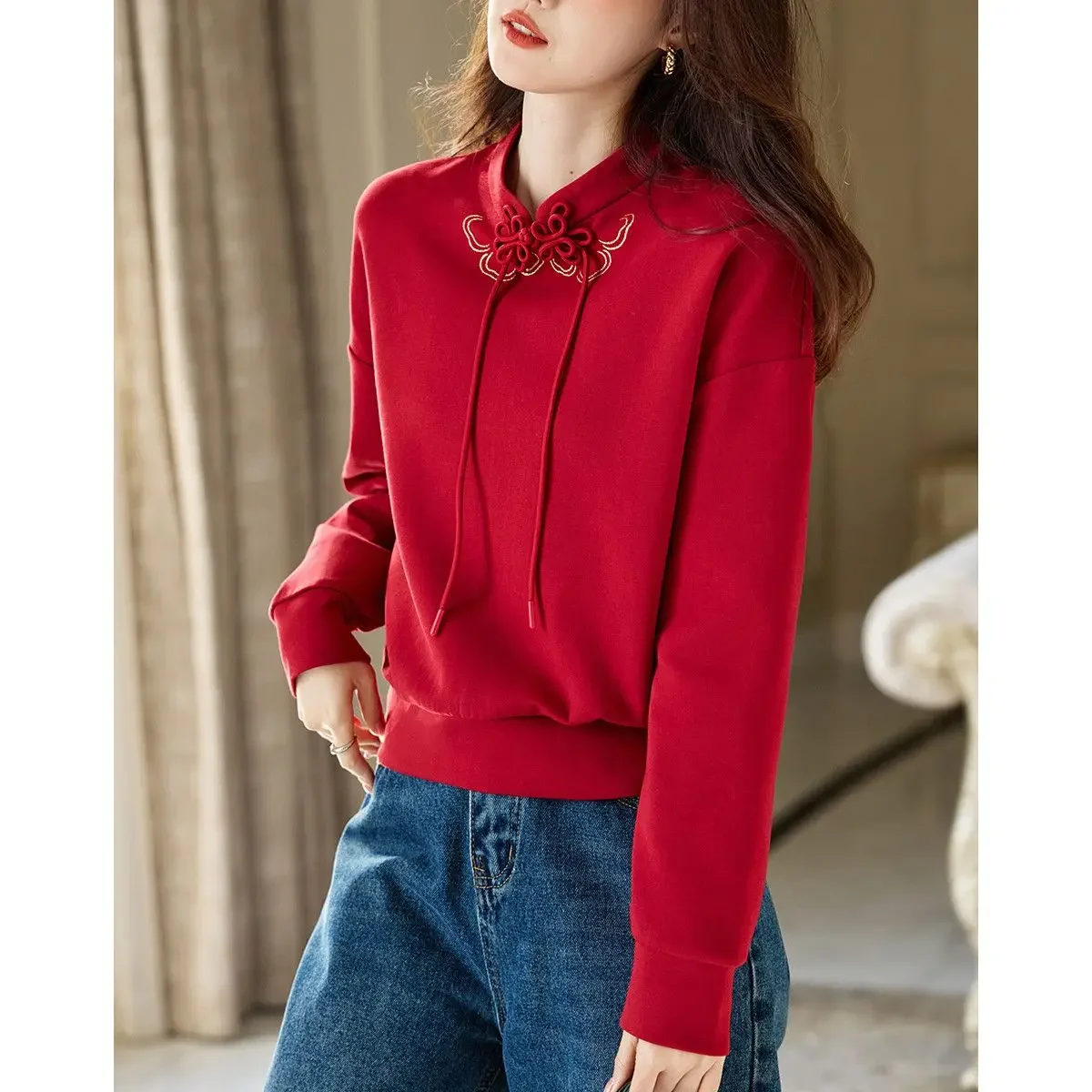 

women red pullovers spring autumn red sweaters