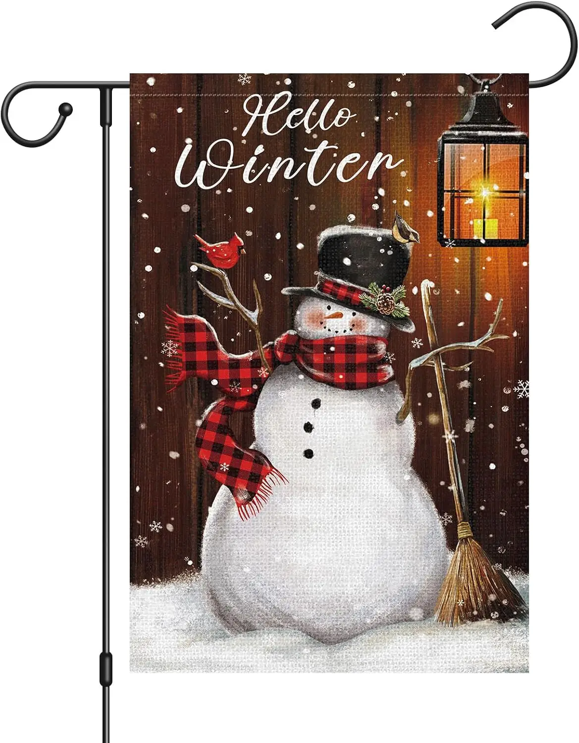 Bandera de Hello Winter Garden de 12.0 x 18.0 in, doble cara para exteriores, pequeñas banderas de invierno cardinales de muñeco de nieve para patio de temporada al aire libre LOI