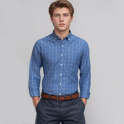 New 100% Cotton Oxford Men Plaid Shirts Male Business Casual High Quality Long sleeve Pocket Shirt for Men Button Shirt S-7XL