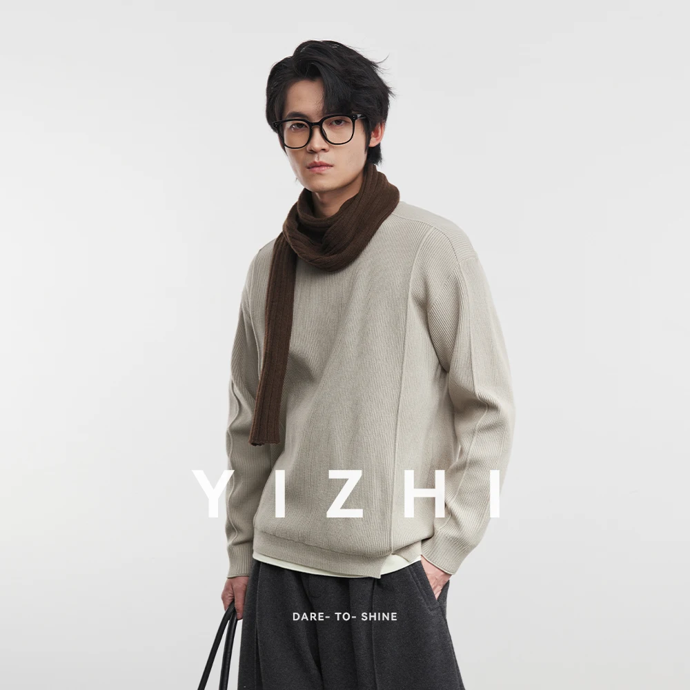 

Fashion Men's Fake Two-piece Knitted Sweater 2025 Winter New Round Neck Loose Solid Color Long-sleeved Top Warm Knitted Pullover