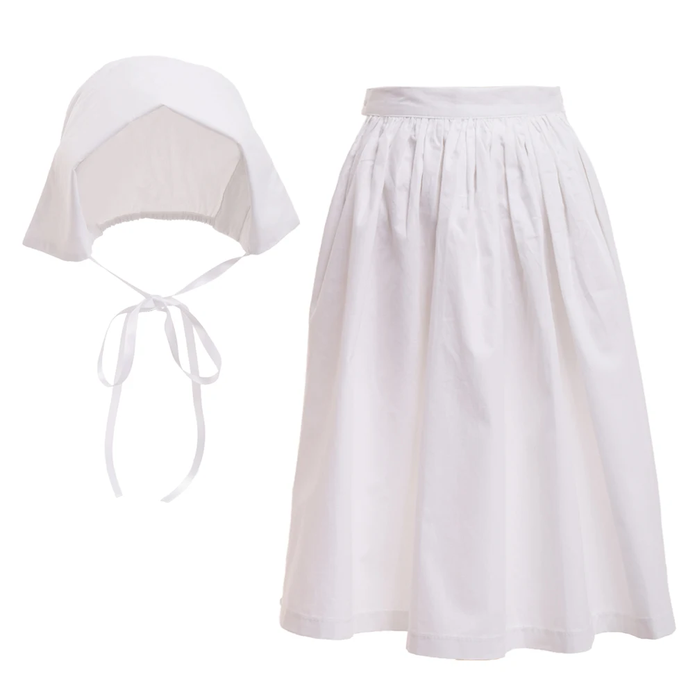 Girl's Pioneer Colonial Apron Pilgrim Costume Apron Bonnet