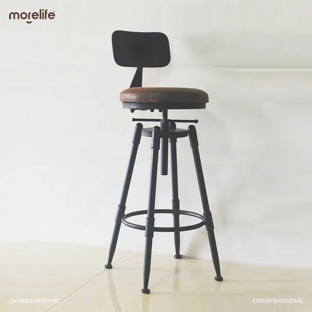 Retro Iron Bar Chair Counter Stools Rotating Lifting Adjust Seating Height 70-90cm Stool Modern Minimalist Backrest Furniture