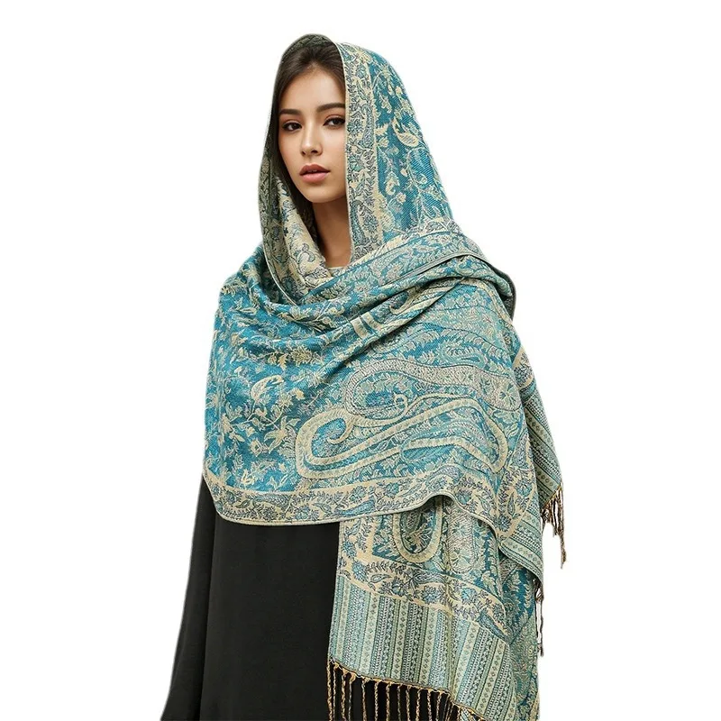 Paisley Pashmina Shawl Scarf Women Jacquard Cashew Printed Scarves Borders Female Tassel Travel Blanket Wraps Ethnic Shawls