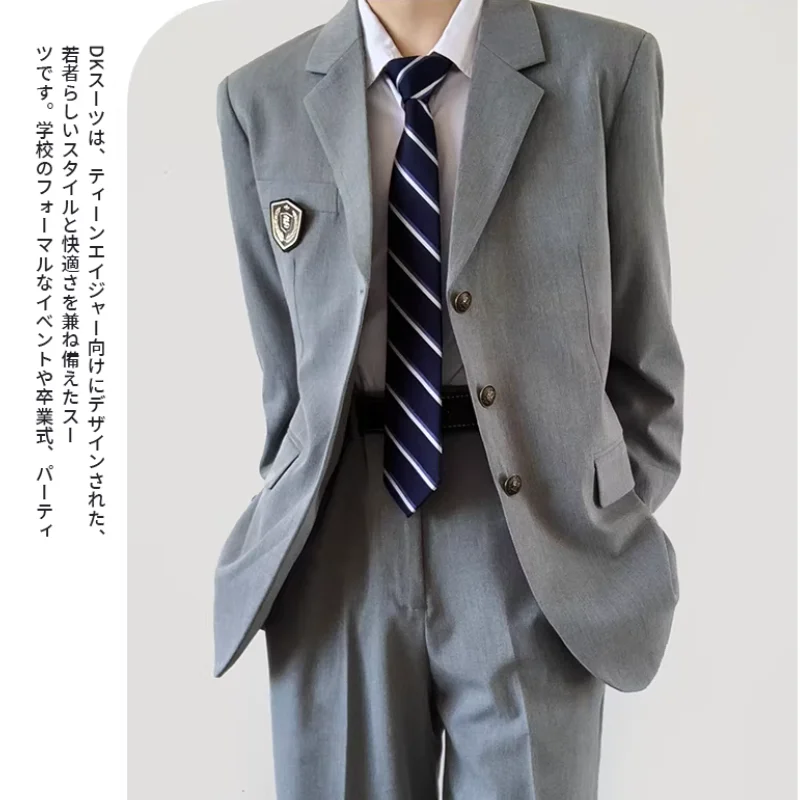 Japanese Uniform Men's Spring Mid length Casual Suit Female Student Coat Western Pants Set