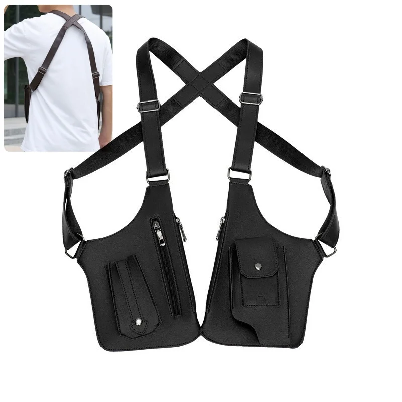 กระเป๋าสะพายข้างผู้ชายแบบหลายช่องใส่ของ กันขโมย สำหรับกิจกรรมกลางแจ้ง ตกปลา ทำจากวัสดุ PU กันน้ำ ใช้ได้หลากหลาย