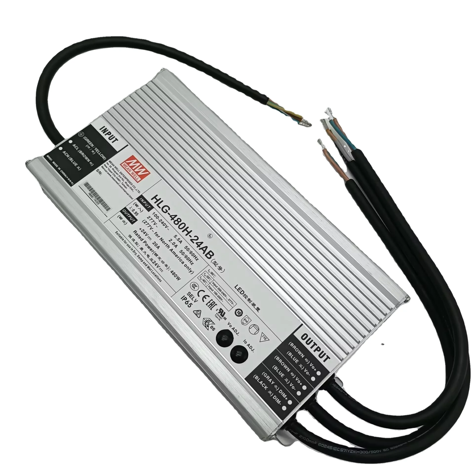 Original Mean Well HLG-480H-24AB 20A 480W Constant Voltage + Constant Current LED Driver Meanwell 24V