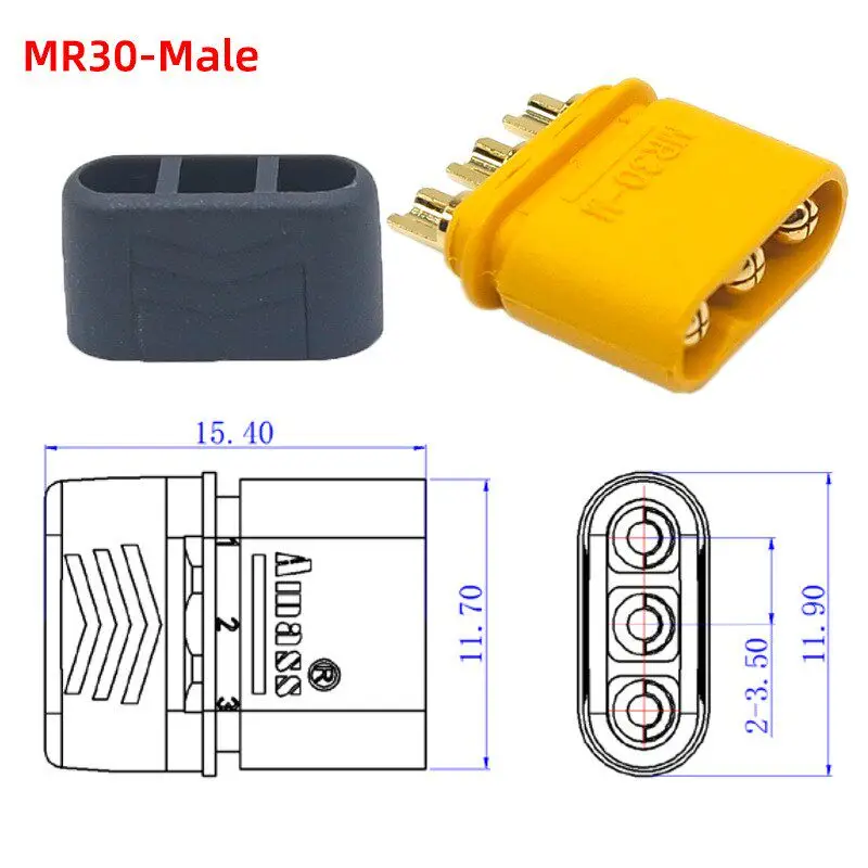 1PCS Amass MR30-F to F Charger Extension Cable: 3-Pin RC Plug Male-to-Female Adapter 18AWG 10CM 30CM