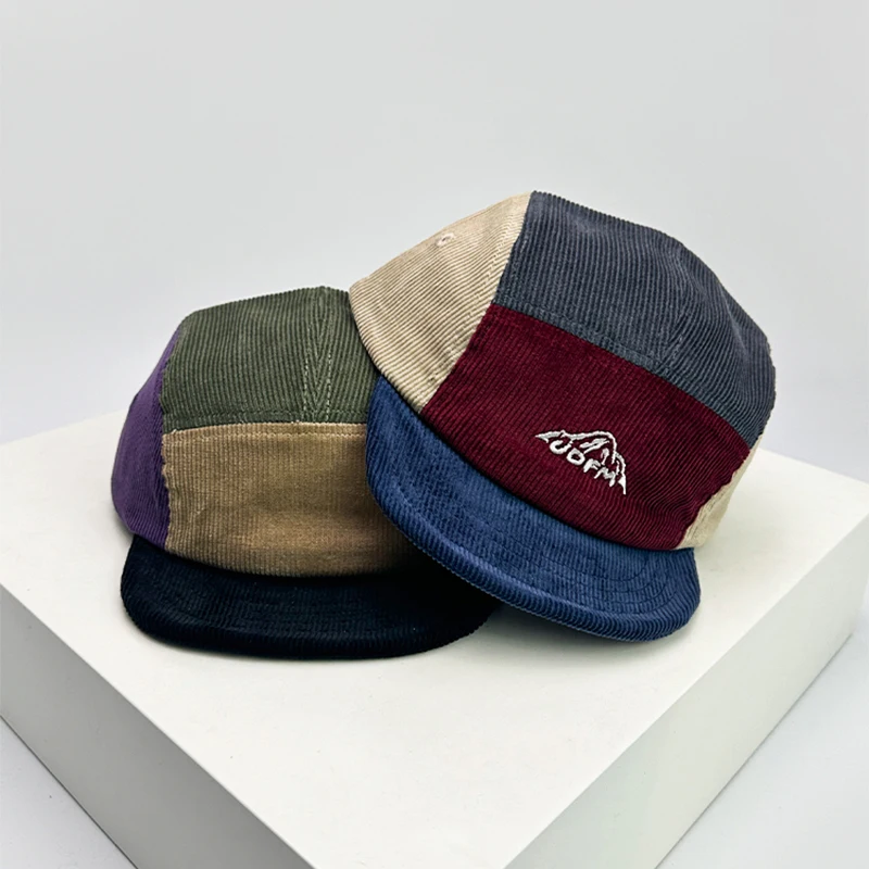 New Unisex Retro Embroidery Color Block Baseball Hats Corduroy Breathable Simple Sunshade Peaked Caps Versatile Fashion Street