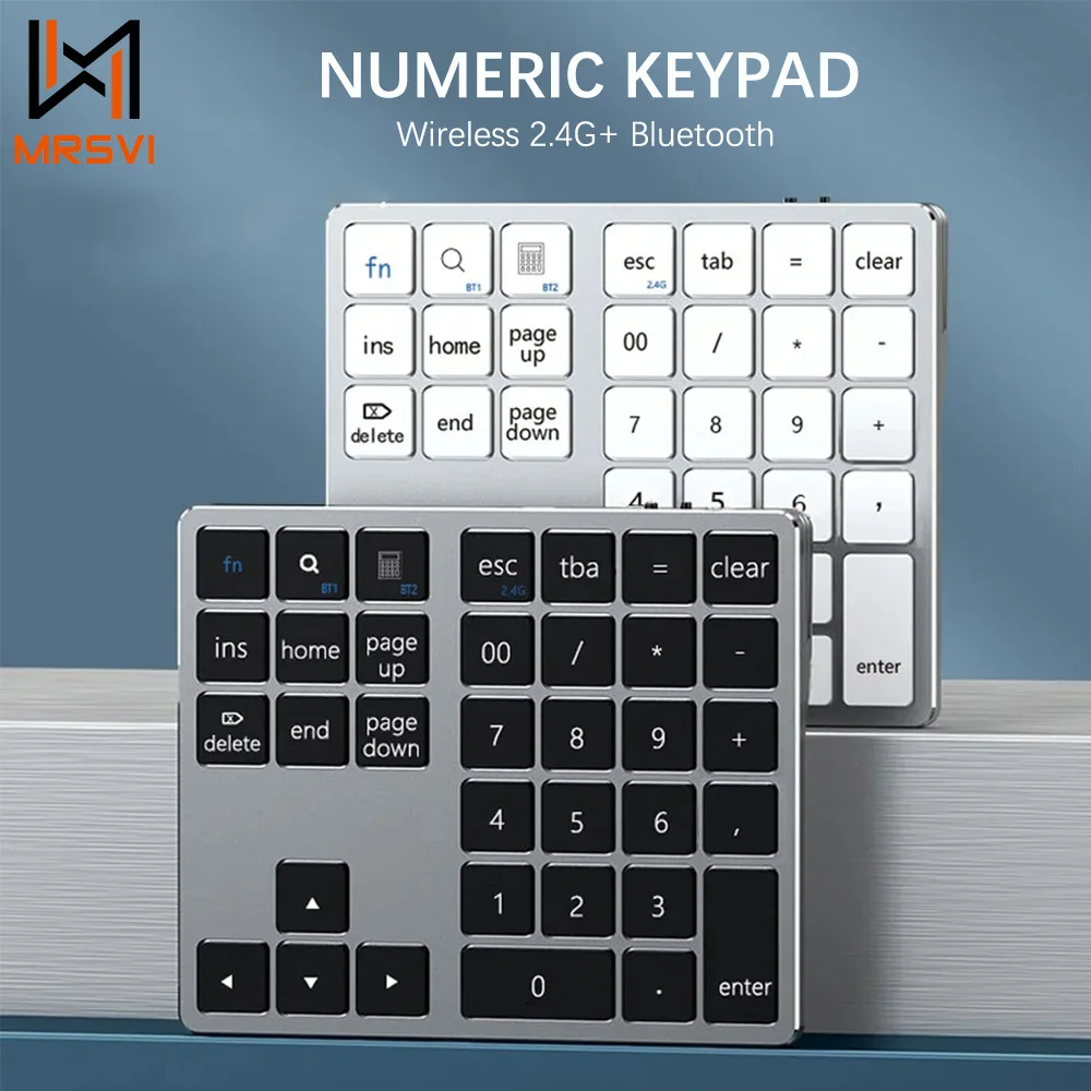 

MRSVI K35 2.4Ghz Wireless Bluetooth Numeric Keypad Number Pad USB C Rechargeable Numpad for IOS Android Windows Digital Keyboard