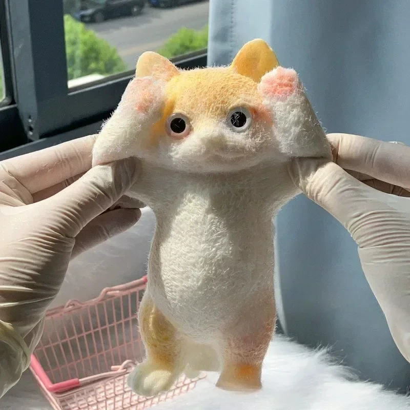 1× Squishy Cat Stress Relief Cute Flocking Squeeze Cat Soft Sticky Kitten Abreact Fidget Doll Home Decor Anxiety Relaxation Gift