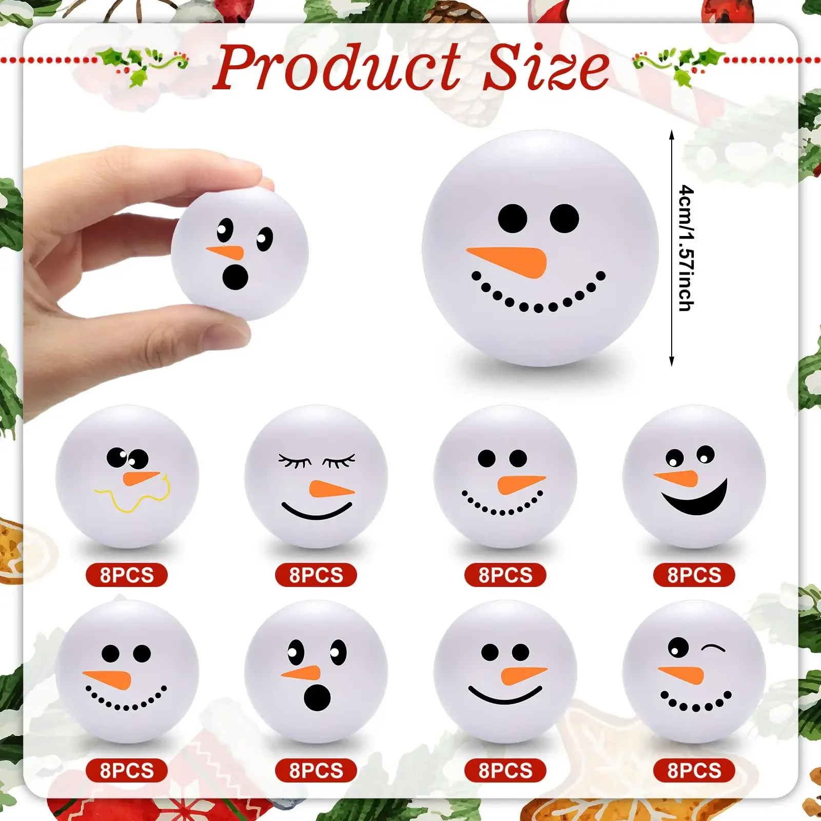 36/72/96 Pcs Christmas Stress Balls Snowmen Stress Toys 1.6Inch Snowball Stress Toy Small Foam Snowman Face Snowballs for Decor