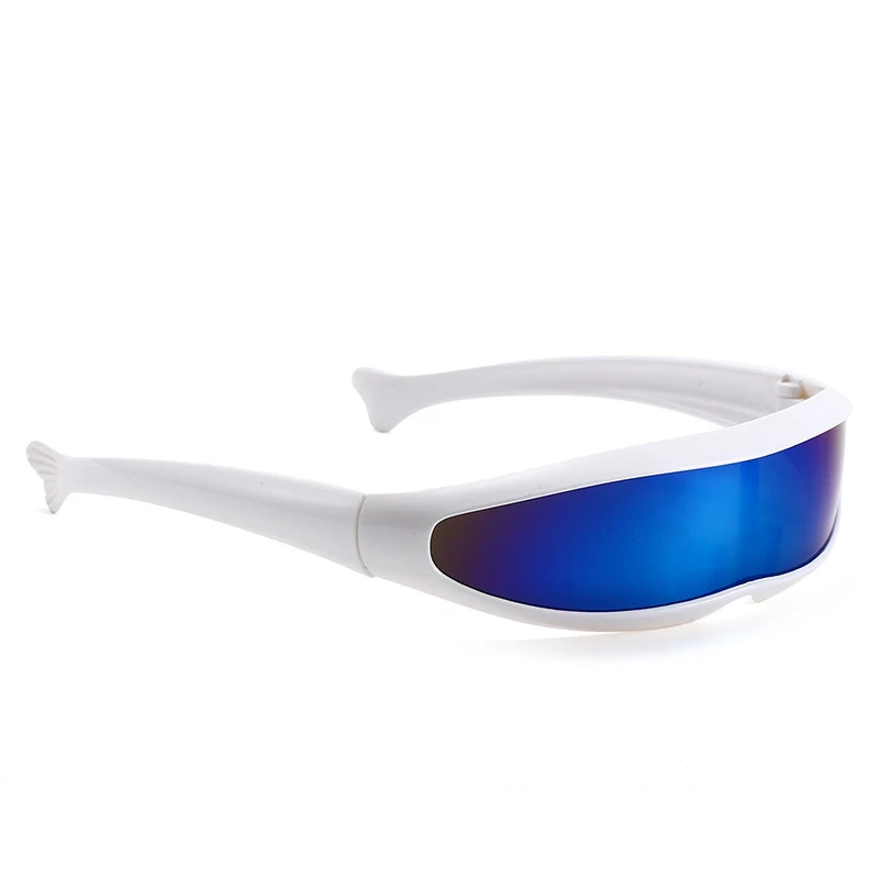 Futuristico stretto ciclope visiera occhiali da sole occhiali da vista Laser UV400 personalità lenti a specchio Costume occhiali occhiali da vista