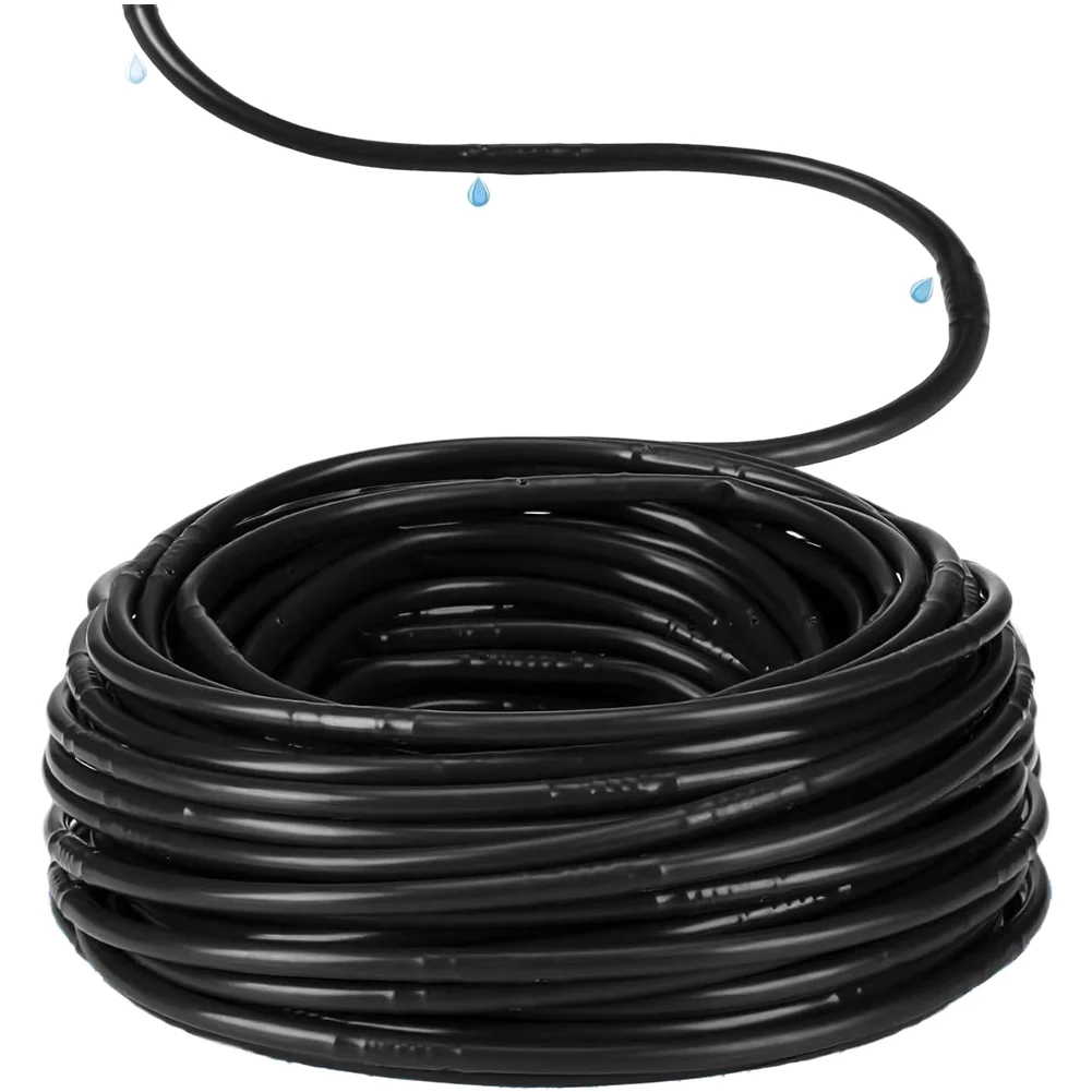 PVC Drip Irrigation Hose 1/4 Inch x 100 FT with 6 Inch Uniform Emitter Layout for Hydroponics and Container Gardening