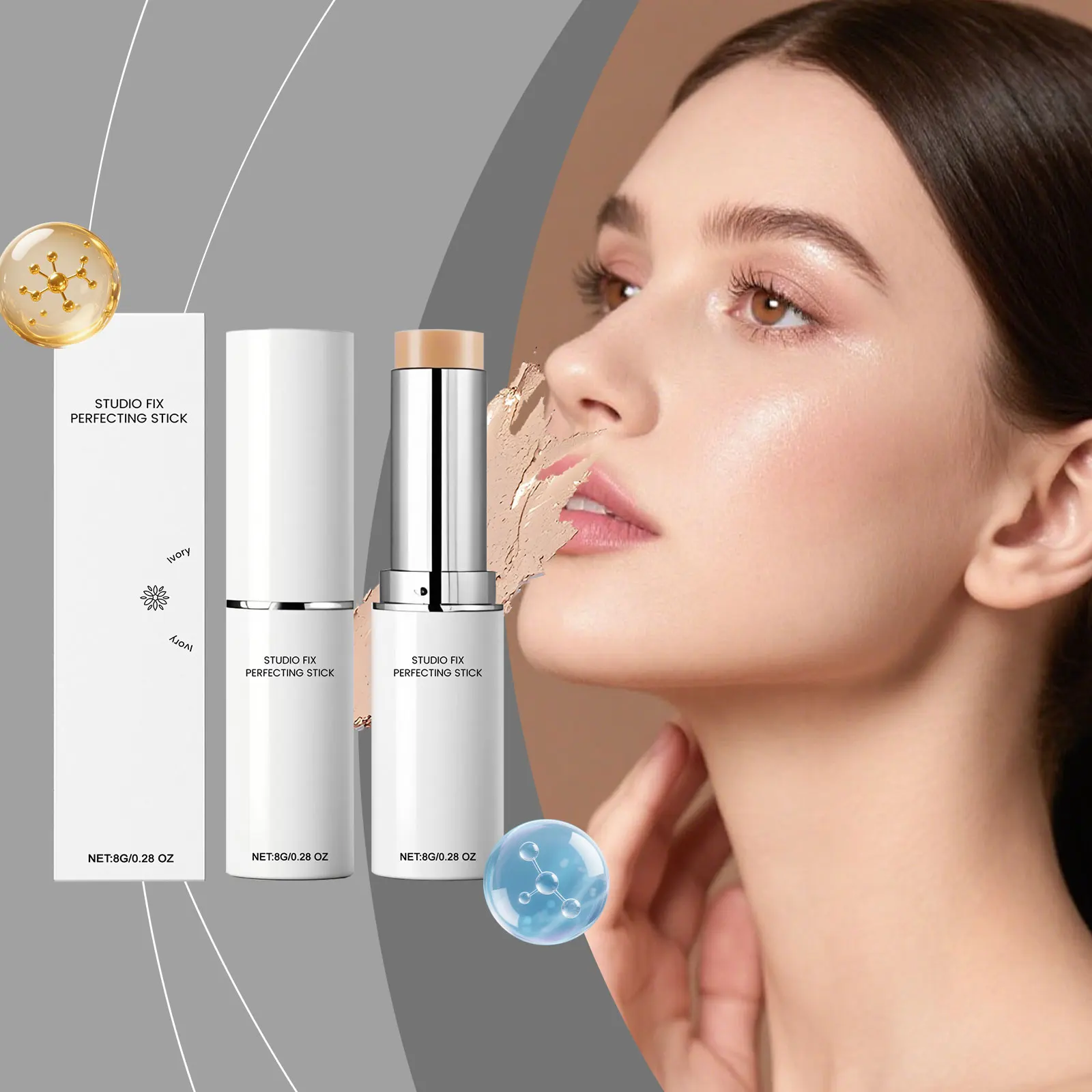 Base en barra de maquillaje, resistente al agua, a prueba de sudor, aclarador de piel facial, acabado impecable, base mate desnuda, cosméticos de cobertura completa