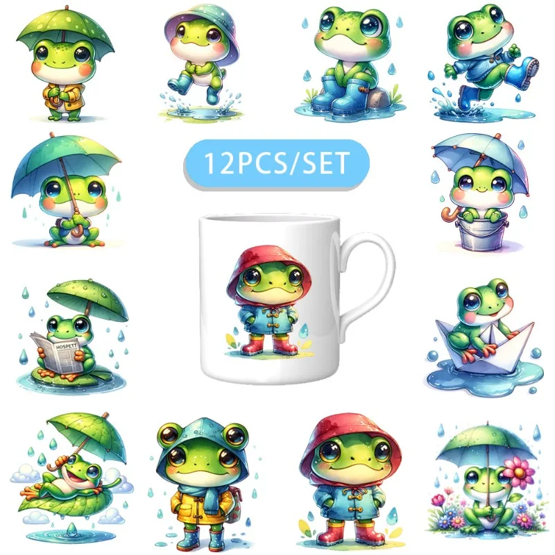 5 Stück/Set Regenfrosch 16oz Glasbehälter Wickel-Transferfolie Dekoratives Papier UV DTF Hochhaftende Dekor-Transferfolie